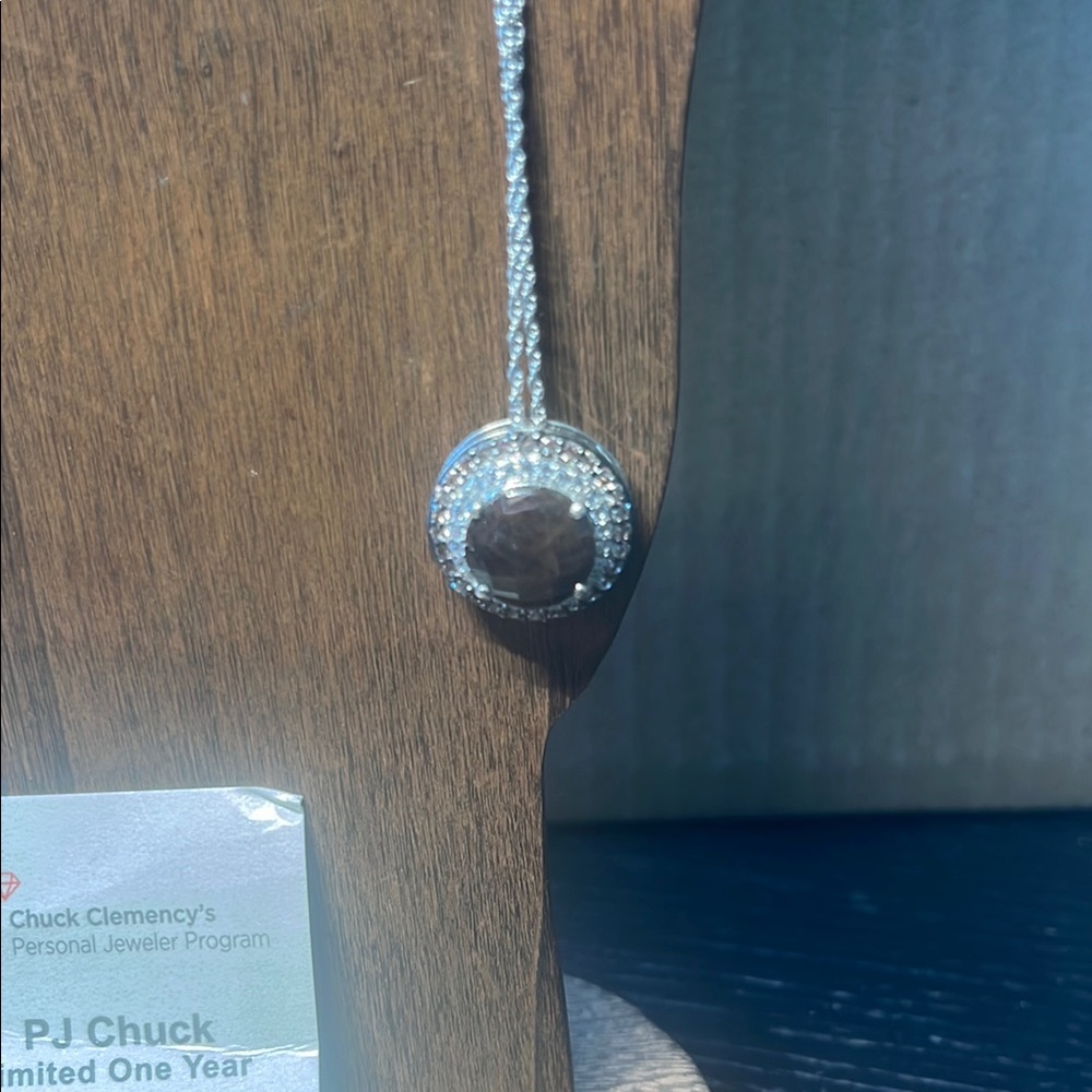 Ornate Silver Brown Necklace with Textured Pendant